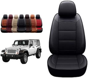 img 4 attached to Custom Leather Seat Covers for 2013-2017 Wrangler 4-Door by Oasis Auto - Black (JK Series, 2007-2017)