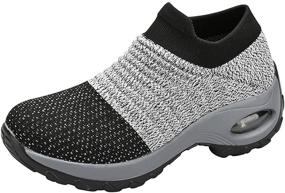 img 4 attached to 👟 MOMOKA Women's Air Cushion Walking Shoes Platform Loafers Sock Sneakers for Exercises, Running, Tennis, Dance - Mesh Knit Lightweight Slip-On Comfort Elastic Lace-Up Girls