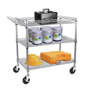 img 2 attached to 🛒 Тележка WDT Heavy Duty 3 Tier с вращающимися колесами: Кухонная тележка с проволочными вставками для полок и ручкой - Коммерческого класса для кухни, офиса и хозяйственных товаров