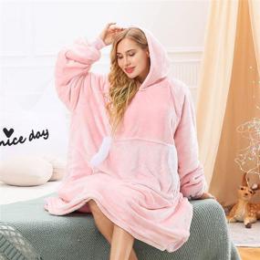 img 1 attached to 🧥 Uttermara Blanket Hoodie for Women & Men - Super Warm Cozy Sherpa Wearable Oversized Sweatshirt with Giant Front Pocket & Elastic Sleeve - One Size Fits All - Pink