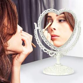 img 3 attached to Liitrton Tabletop Vanity Makeup Mirror: Dual-Sided Rotatable Heart-Shaped Decorative Mirrors for Bathroom and Bedroom in Elegant Beige