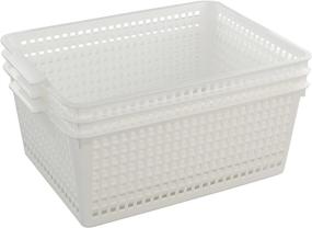 img 4 attached to 📦 3-Pack Large Plastic Storage Basket, White Storage Bin by Fiazony