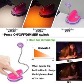 img 2 attached to 📚 HONGUT Amber Reading Light - Rechargeable Book Light for Kids, Clip On Reading Book Light with 2 Lighting Modes, Eye-Care Blue Light Blocking, Small Bookmark Light for Bookworms - Violet