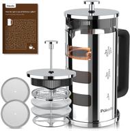 ☕ pukomc french press coffee tea maker: 34 oz stainless steel glass press with 4 filters, no grounds logo