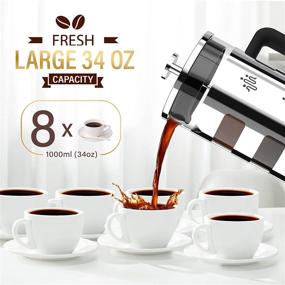 img 2 attached to ☕ Pukomc French Press Coffee Tea Maker: 34 oz Stainless Steel Glass Press with 4 Filters, No Grounds