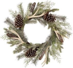 img 3 attached to 🌲 Glitzhome 24 Inches Artificial Wreath: Pinecone Antler Cypress Leaves for Summer/Fall Festival Celebration Front Door Party Décor