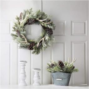 img 4 attached to 🌲 Glitzhome 24 Inches Artificial Wreath: Pinecone Antler Cypress Leaves for Summer/Fall Festival Celebration Front Door Party Décor