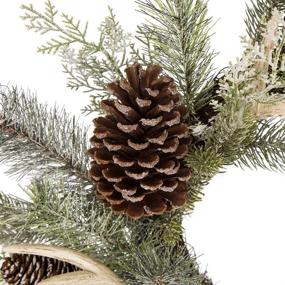 img 2 attached to 🌲 Glitzhome 24 Inches Artificial Wreath: Pinecone Antler Cypress Leaves for Summer/Fall Festival Celebration Front Door Party Décor