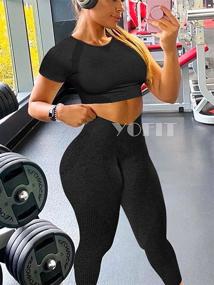 img 1 attached to 👖 YOFIT Women's 2-Piece Seamless High Waist Yoga Leggings with Crop Top Gym Set: Stylish Workout Outfit for Women