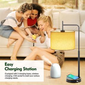 img 1 attached to Modern Bedside Touch Control Table Lamp with Wireless Charging, USB Ports, and Dimmable 3 Way Lighting - Perfect for Bedroom, Living Room, and Office Use | Includes 2 LED Bulbs