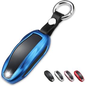 img 4 attached to Protective Keyless Accessory: QBUC Tesla Key Fob 🔑 Cover with Keychain - Compatible with Model S/3/Y - Blue