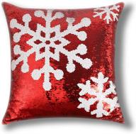 🎄 sparkly christmas sequin throw pillow cover - 18x18 inch decorative pillowcases for party, christmas, couch, and outdoor home decor - magic red cushion cover - snowflake design логотип