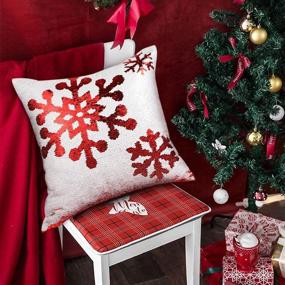 img 2 attached to 🎄 Sparkly Christmas Sequin Throw Pillow Cover - 18x18 Inch Decorative Pillowcases for Party, Christmas, Couch, and Outdoor Home Decor - Magic Red Cushion Cover - Snowflake Design