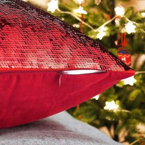 img 1 attached to 🎄 Sparkly Christmas Sequin Throw Pillow Cover - 18x18 Inch Decorative Pillowcases for Party, Christmas, Couch, and Outdoor Home Decor - Magic Red Cushion Cover - Snowflake Design