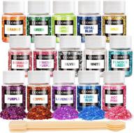 leobro holographic chunky glitter set - 15 colors for resin crafting, with mixing spoons - cosmetic glitter for nail, body, face, & eyes - resin glitter flakes & sequins for art, crafts, slime & jewelry making logo