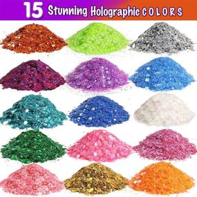 img 3 attached to LEOBRO Holographic Chunky Glitter Set - 15 Colors for Resin Crafting, with Mixing Spoons - Cosmetic Glitter for Nail, Body, Face, & Eyes - Resin Glitter Flakes & Sequins for Art, Crafts, Slime & Jewelry Making