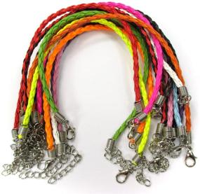 img 4 attached to 🌈 10PCS Mixed Color Braided Leather Cord Plaited Rope Bracelet with Lobster Clasp Extended Chain - All-in-One Fashion Statement