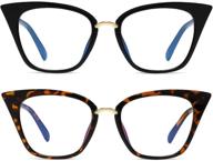 moreshine 2 pack cateye anti blue light blocking computer glasses fashion women eyeglasses frames anti uv clear lens (black+leopard) logo