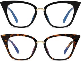 img 4 attached to MORESHINE 2 Pack Cateye Anti Blue Light Blocking Computer Glasses Fashion Women Eyeglasses Frames Anti UV Clear Lens (Black+Leopard)