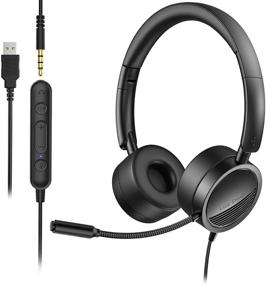 img 4 attached to USB Headset with Microphone - Wired Computer Headset 3.5mm/USB, Noise Cancelling Mic - for Computer, Laptop, PC, Cell Phone, Call Center, Skype, Zoom, Webinar - by Link Dream