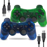 🎮 upgraded wireless motion sense ps3 controller 2 pack with dual vibration - transparent green and transparent blue logo