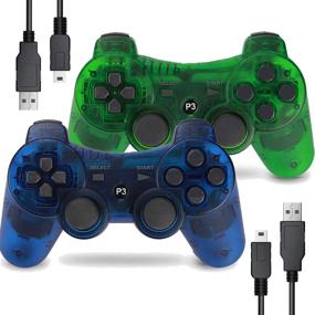 img 4 attached to 🎮 Upgraded Wireless Motion Sense PS3 Controller 2 Pack with Dual Vibration - Transparent Green and Transparent Blue