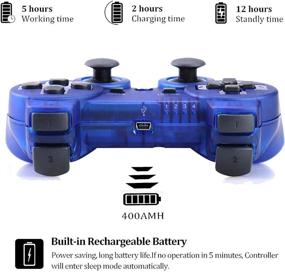 img 1 attached to 🎮 Upgraded Wireless Motion Sense PS3 Controller 2 Pack with Dual Vibration - Transparent Green and Transparent Blue