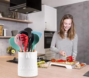 img 2 attached to 🍴 Kitchen Utensil Holder with Countertop Crock, Anti-wear Bottom, and Utensil Caddy