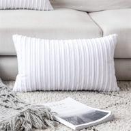 🛋️ ugasa velvet pillow covers striped: elegant decorative throw cushion case with hidden zipper - soft cozy oblong design for home, couch, bedroom, and car – 1 piece (12"x20", pure white) логотип