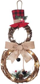 img 4 attached to Lvydec Lighted Snowman Shape Christmas Wreath Decoration - 16 x 8 Inch Grapevine Wreath with Hat, Bow for Front Door and Home Wall Decor