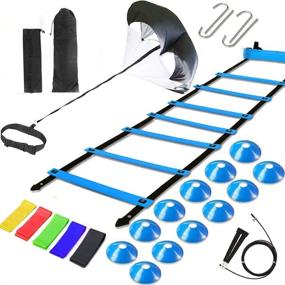 img 4 attached to 🏋️ Sports Training Equipment Set - Agility Ladder with 12 Rungs, Running Parachute, Jump Rope, Resistance Bands, and 12 Cones for Enhanced Football, Basketball, and Hockey Athlete Training