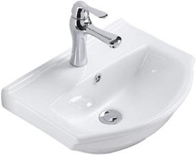 img 4 attached to 🚰 Compact wall-mounted bathroom sink: Renovators Supply Tahoe 17.75 Inches White Ceramic Arc Basin, Gloss Porcelain Floating Wall Hung Vessel Sink with Overflow and Single Faucet Hole