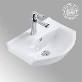 img 3 attached to 🚰 Compact wall-mounted bathroom sink: Renovators Supply Tahoe 17.75 Inches White Ceramic Arc Basin, Gloss Porcelain Floating Wall Hung Vessel Sink with Overflow and Single Faucet Hole