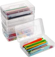 🖊️ btsky clear large capacity pencil box - stylish multipurpose utility box with snap lid closure for organizing pencils, watercolor pens, stationery, office supplies - set of 5 plastic pencil holders логотип