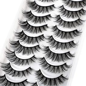 img 3 attached to 👁️ Yawamica Cat Eye False Eyelashes: 10 Pairs of Natural Wispy Mink Faux Lashes for Reusable Soft 3D Eye Makeup