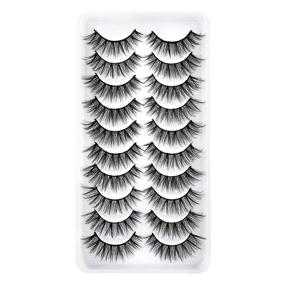 img 4 attached to 👁️ Yawamica Cat Eye False Eyelashes: 10 Pairs of Natural Wispy Mink Faux Lashes for Reusable Soft 3D Eye Makeup