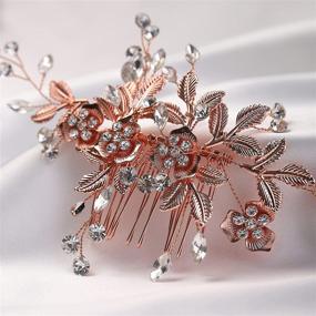 img 1 attached to YERTTER Vintage Rhinestones Rose Gold Bridal Hair Comb - Exquisite Crystal Floral Leaves Hair Accessories for Brides