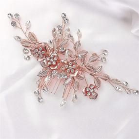 img 4 attached to YERTTER Vintage Rhinestones Rose Gold Bridal Hair Comb - Exquisite Crystal Floral Leaves Hair Accessories for Brides