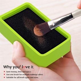 img 2 attached to Green Makeup Brush Cleaning Mat & 2-in-1 Silicone Brush Cleaner Pad - Quick Color 🌿 Removal Sponge Set, Dry Makeup Sponge Brush Cleaner - Portable Travel Set for Effective Cosmetic Brush Cleaning