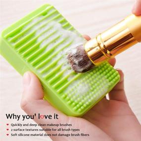 img 3 attached to Green Makeup Brush Cleaning Mat & 2-in-1 Silicone Brush Cleaner Pad - Quick Color 🌿 Removal Sponge Set, Dry Makeup Sponge Brush Cleaner - Portable Travel Set for Effective Cosmetic Brush Cleaning