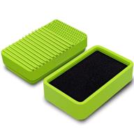 green makeup brush cleaning mat & 2-in-1 silicone brush cleaner pad - quick color 🌿 removal sponge set, dry makeup sponge brush cleaner - portable travel set for effective cosmetic brush cleaning logo