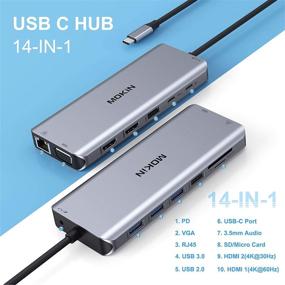 img 3 attached to 14-in-1 USB-C Docking Station with Dual Monitor Support | USB Type C Hub Adapter Dongle for Dell/Surface/HP/Lenovo Laptops | 2 HDMI, VGA, 5 USB, SD/TF, Audio Ports