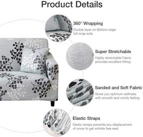 img 2 attached to 🛋️ Printed Sofa Cover 3 Seat Stretch Couch Cover Slipcovers for 3 Cushion Couch with 2 Free Pillow Case - Silver Leaves