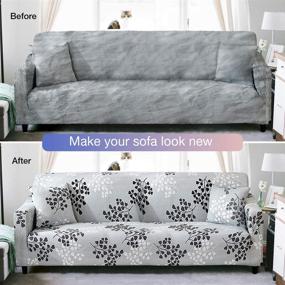 img 1 attached to 🛋️ Printed Sofa Cover 3 Seat Stretch Couch Cover Slipcovers for 3 Cushion Couch with 2 Free Pillow Case - Silver Leaves