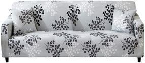 img 4 attached to 🛋️ Printed Sofa Cover 3 Seat Stretch Couch Cover Slipcovers for 3 Cushion Couch with 2 Free Pillow Case - Silver Leaves