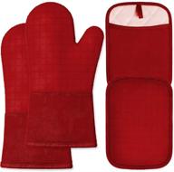 🧤 homwe silicone oven mitts and pot holders - set of 4 heat-resistant cooking mittens with non-slip grip in red logo