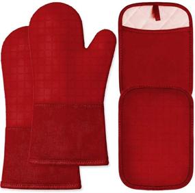 img 4 attached to 🧤 HOMWE Silicone Oven Mitts and Pot Holders - Set of 4 Heat-Resistant Cooking Mittens with Non-Slip Grip in Red