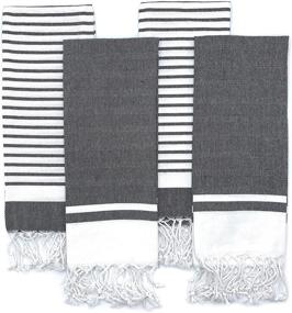img 4 attached to 🧺 Turkish Hand Towels by The Accented Co - Set of 4, Hand-Knotted Tassel Tea Towels in Black - Turkish Cotton with Hanging Loop, 29x17 inches