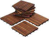 🔲 bare decor ez-floor solid teak wood oiled finish interlocking flooring tiles (set of 10) - long 9 slat logo