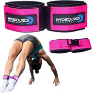 tumble pro x ankle straps for cheerleading & gymnastics - tumbling trainer aid – ankles stay together for stunting, standing back tuck, handspring training – in blue & pink logo